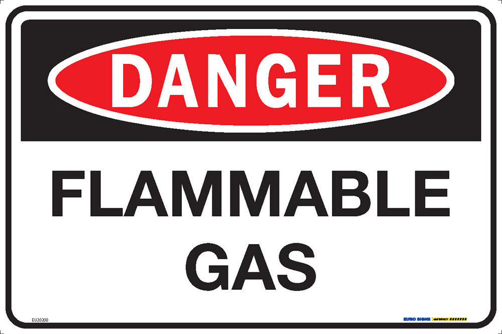Sign DANGER FLAMMABLE GAS Wht/Blk/Red - w450 x h300mm METAL