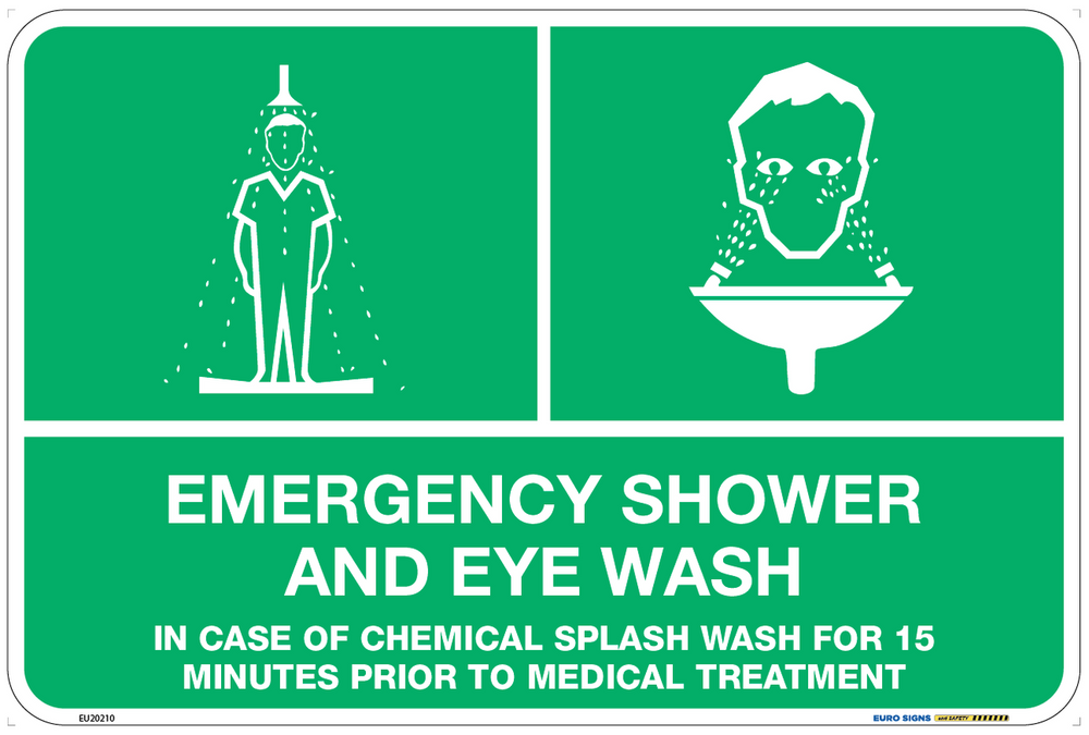 Sign EMERGENCY SHOWER & EYE WAShComb. +graphic Wht/Blk/Grn - w450 x h300mm POLY