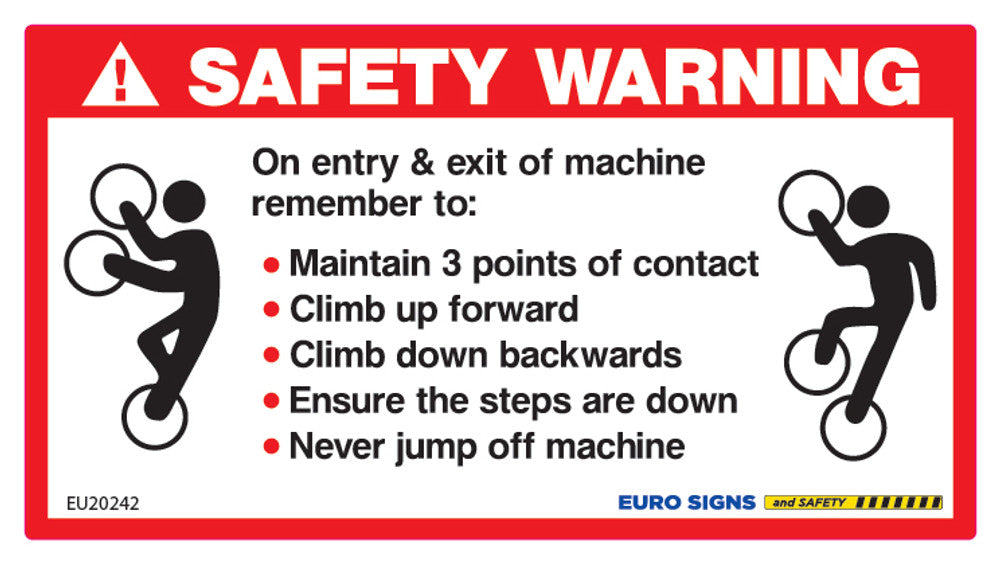 Sign 3 POINTS OF CONTACT SAFETY WARNING Wht/Blk/Red - w120 x h65mm DECAL