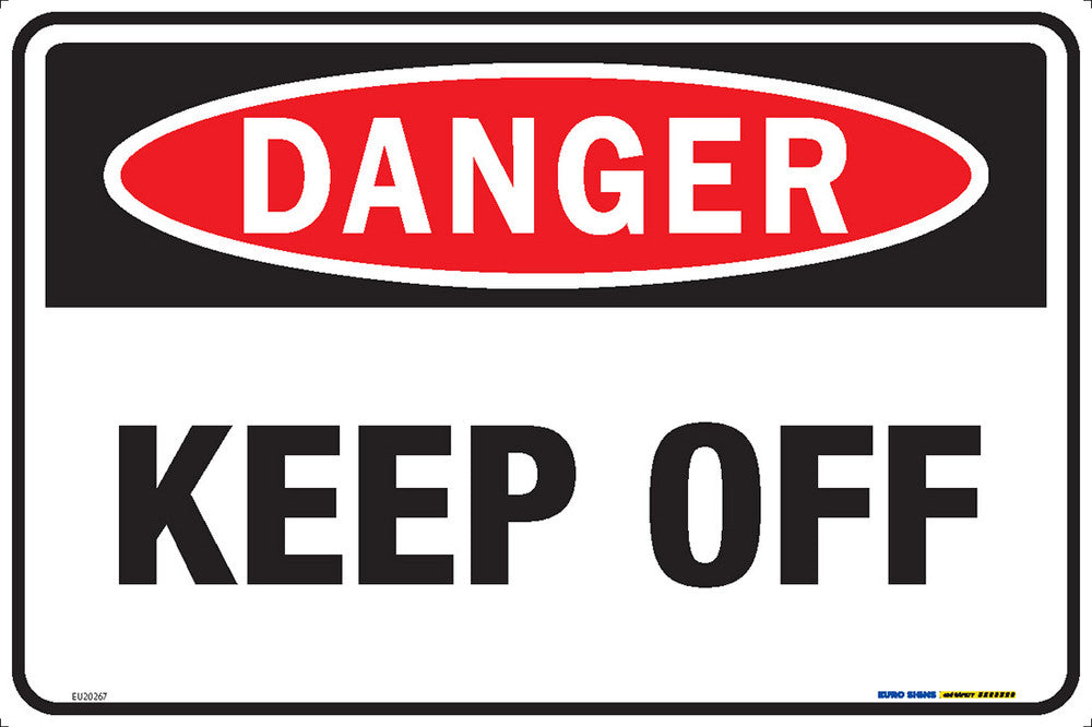 Sign DANGER KEEP OFF Wht/Blk/Red - w450 x h300mm METAL