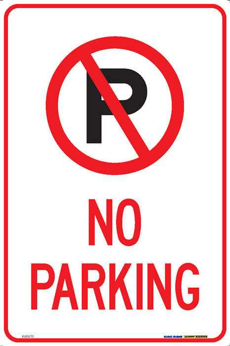 Sign NO PARKING +graphic Blk/Red/Wht - w300 x h450mm METAL