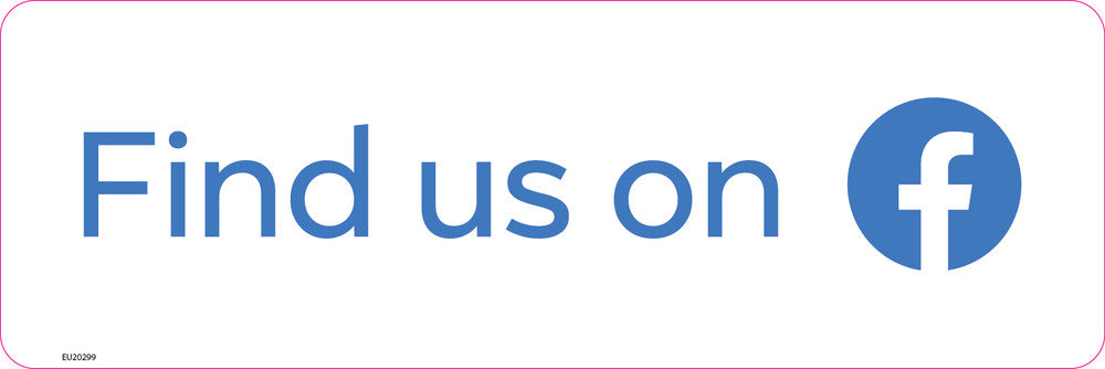 Sign FACEBOOK FIND US ON Wht/BLUE - w300 x h100mm DECAL