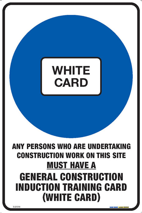 Sign WHITE CARD (MUST HAVE A) +graphic Blu/Blk/Wht - w300 x h450mm METAL