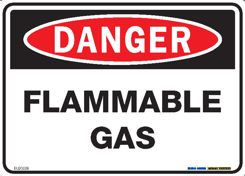 Sign DANGER FLAMMABLE GAS Wht/Blk/Red - w250 x h180mm DECAL