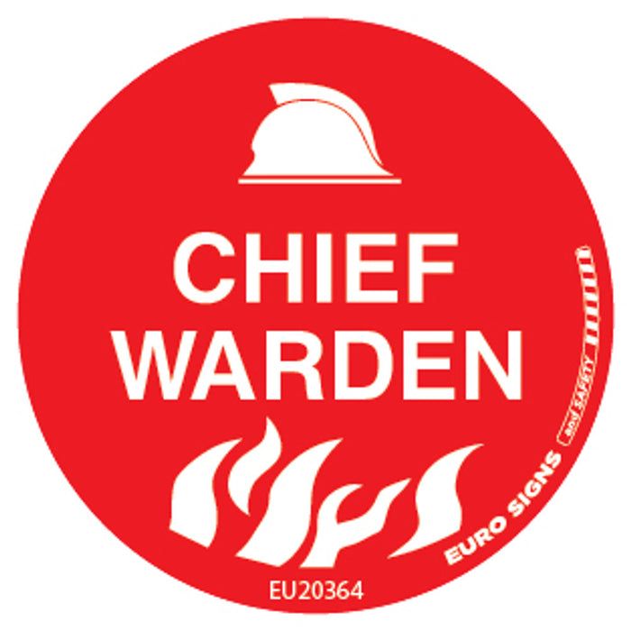 Sign CHIEF WARDEN +graphic Wht/Red - dia 50mm DECAL