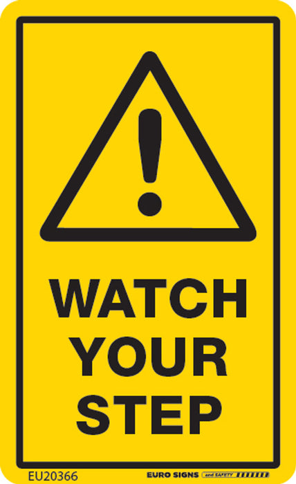 Sign WATCH YOUR STEP ! +graphic Blk/Ylw - w55 x h90mm DECAL