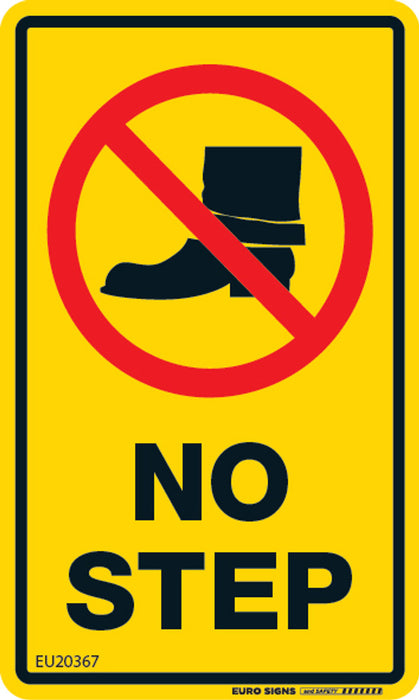 Sign NO STEP +graphic Blk/Red/Ylw - w60 x h100mm DECAL