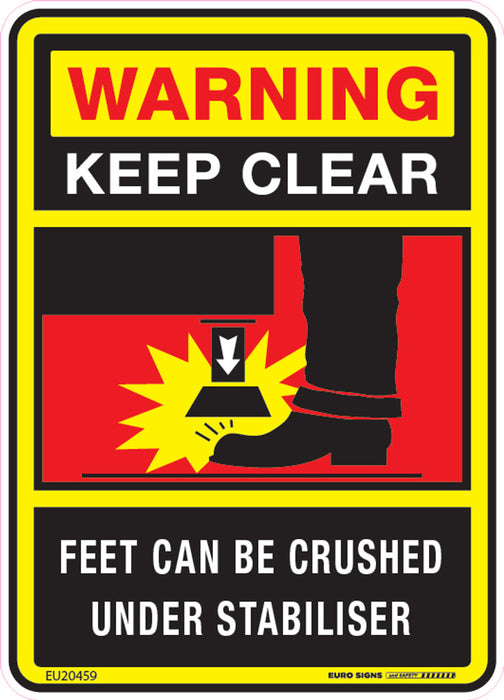 Sign WARNING KEEP CLEAR - FEET CAN BE CRUSHED UNDER STABILISER Multi Colour - w125 x h90mm DECAL