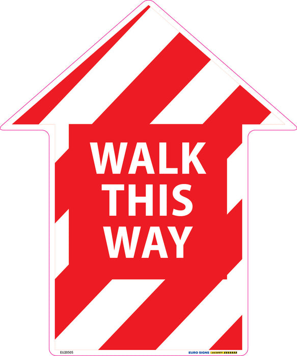 Sign WALK THIS WAY ^ Chevron - Floor Sticker Red/Wht - w300 x h250mm DECAL