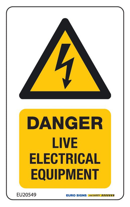 Sign DANGER ELECTRICAL EQUIPMENT LIVE Wht/Blk/Red - w55 x h90mm DECAL