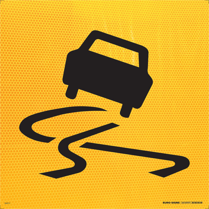Sign Slippery road CAR +graphic Class 1 Reflc Blk/Ylw - 600 x 600mm CORF