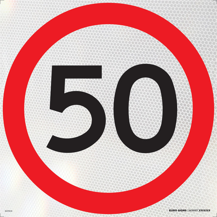 Sign Speed 50km Class 1 Refelct Blk/Red/Wht - 600 x 600mm CORF