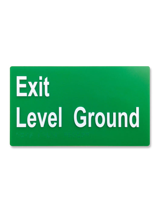 Sign exit Braille EXIT LEVEL GROUND - Grn/Wht - w210 x h120mm POLY