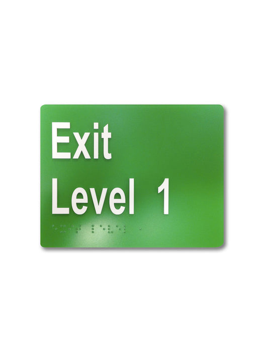 Sign exit Braille EXIT LEVEL 1 - Grn/Wht - w150 x h120mm POLY