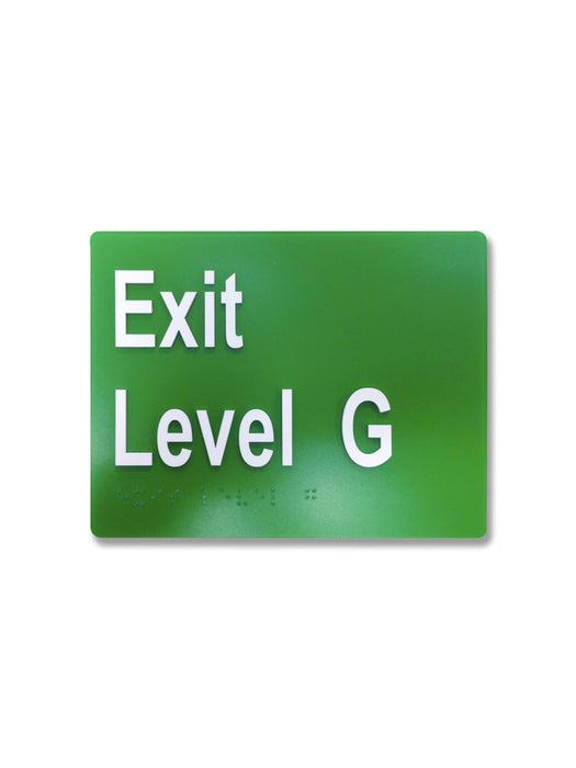 Sign exit Braille EXIT LEVEL G - Grn/Wht - w150 x h120mm POLY