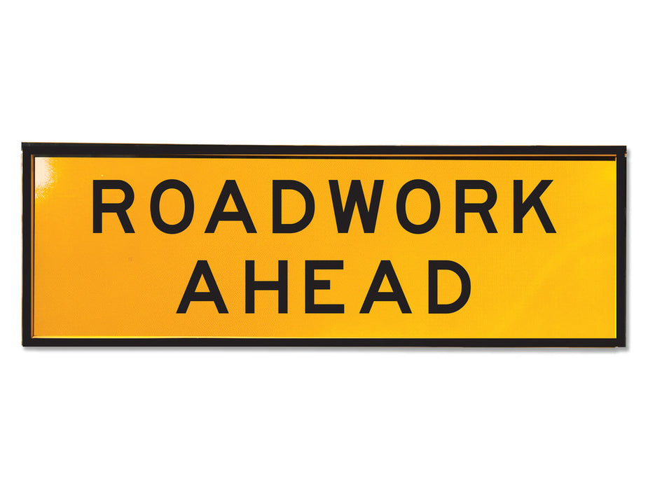 Sign for Box Section ROADWORK AHEAD d/sided Class 1 reflc Ylw - w1800 x h600mm