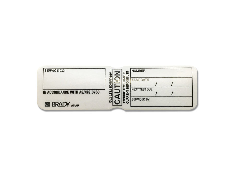 Tag CAUTION CHECK TEST DATE - Wht - w120mm x h35mm x 100qty DECAL
