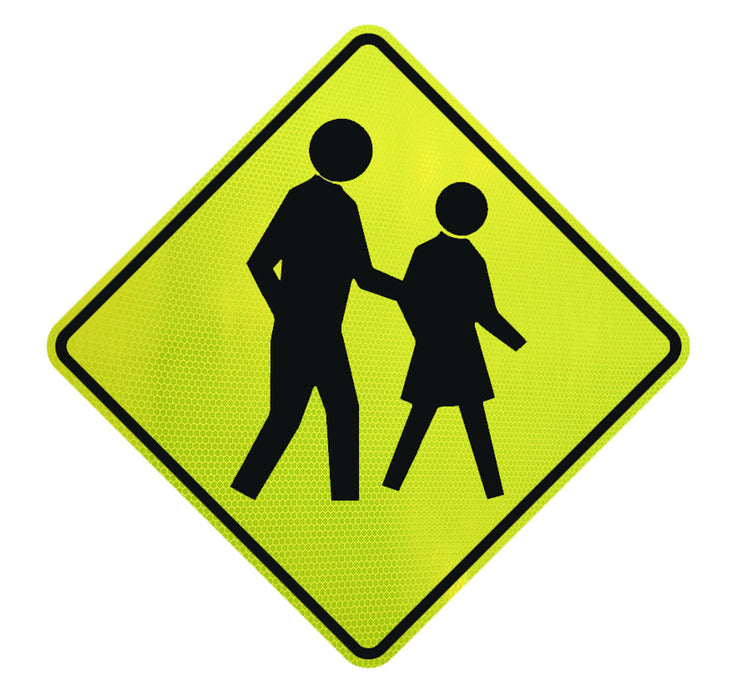 Sign Pedestrian SYMBOL diamond A SIZE Class 1 reflc Blk/FluroYlw/Grn - 600 x 600mm ALUM