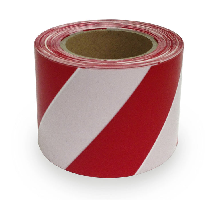 Tape Warning STRIPED Red/Wht - w100mm x L100mt