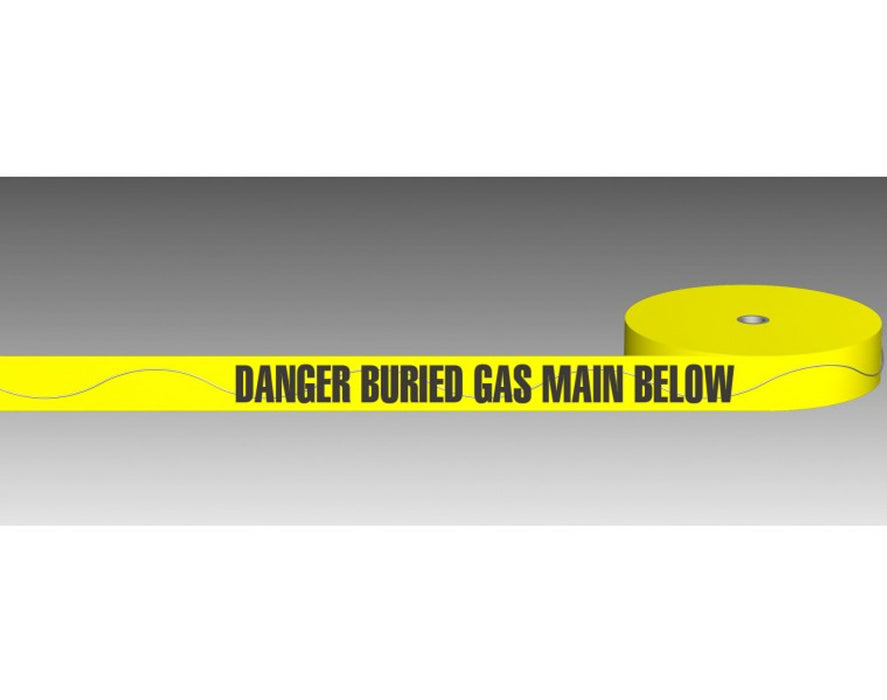 Tape DANGER BURIED GAS MAIN BELOW - U/Ground DETECTABLE YELLOW w100mm x L250mt