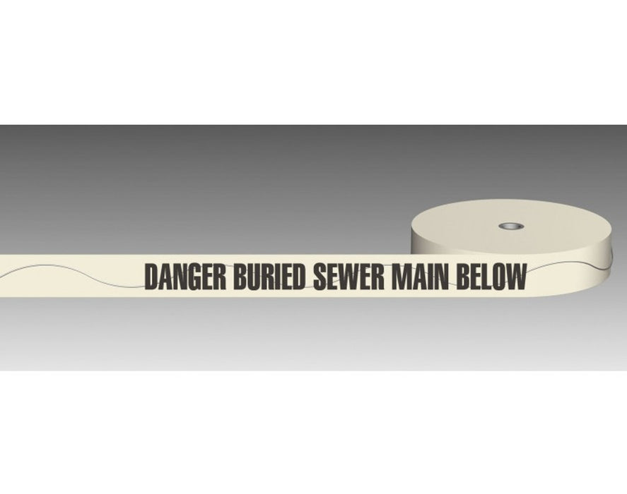 Tape DANGER SEWER MAIN BELOW - U/Ground CREAM DETECTABLE w100mm x L250mt