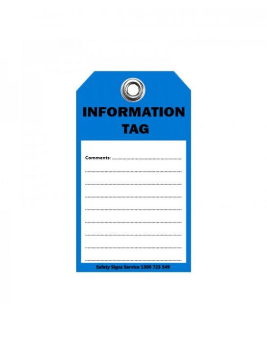 Tag INFORMATION with area to be completed - BLUE border x 100qty CARD