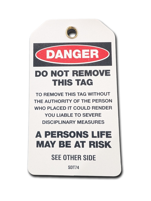 Tag DANGER DO NOT OPERATE and DO NOT REMOVE THIS TAG d/sided Blk/Ylw - x 10qty POLY