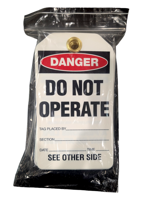 Tag DANGER DO NOT OPERATE and DO NOT REMOVE THIS TAG d/sided Blk/Ylw - x 10qty POLY