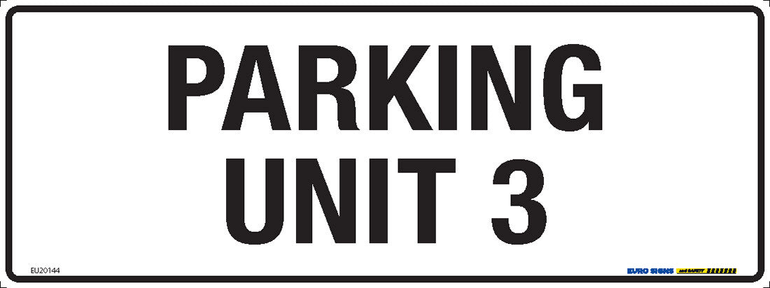 Sign PARKING UNIT Blk/Wht - w400 x h150mm METAL