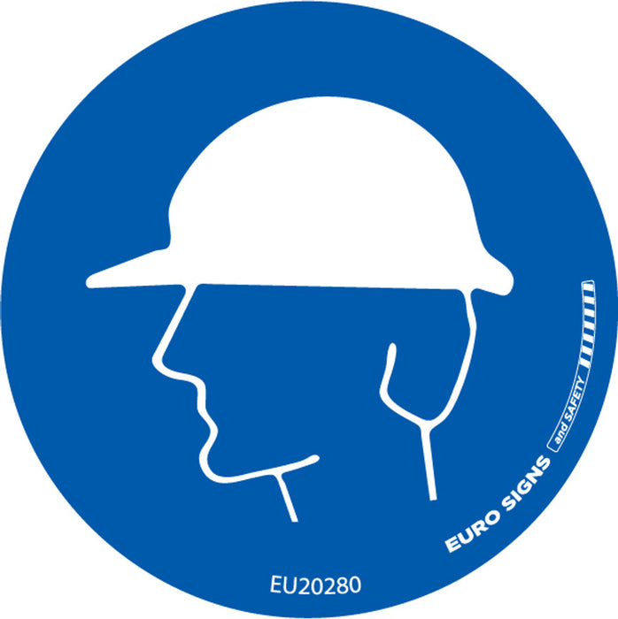 Sign mandatory Helmet SYMBOL only White/Blue DECAL — Euro Signs & Safety