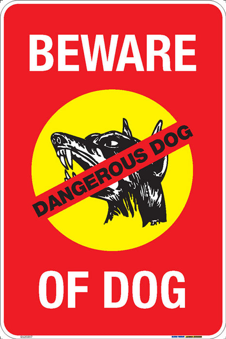 Sign BEWARE OF DOG +graphic Red/White/Yellow METAL