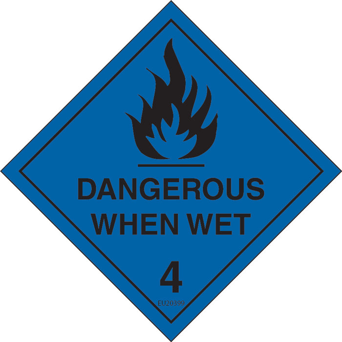 Sign DANGEROUS WHEN WET 4 Class Label diamond Black/Blue DECAL
