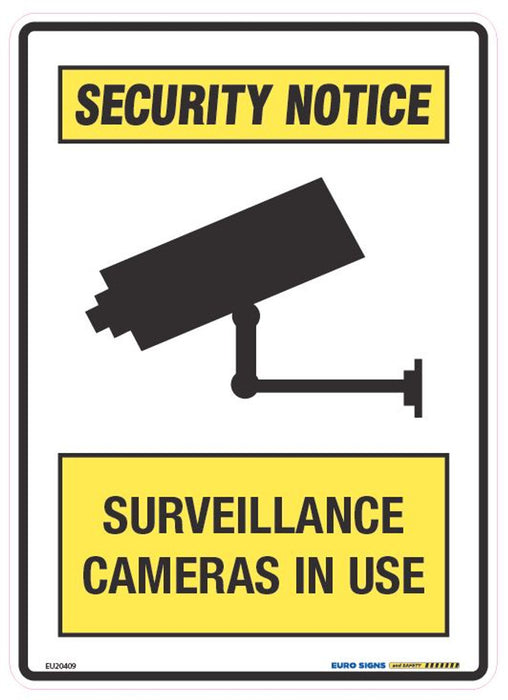 Sign SURVEILLANCE CAMERAS IN USE +graphic Black/Yellow/White