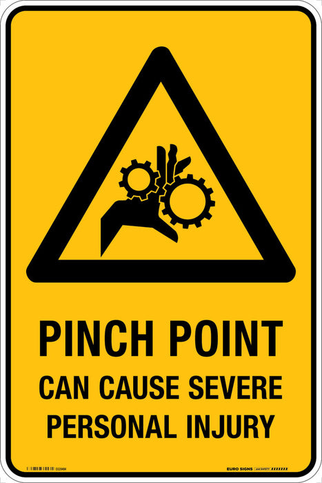 Sign PINCH POINT CAN CAUSE SEVERE INJURY +graphic Black/Yellow DECAL