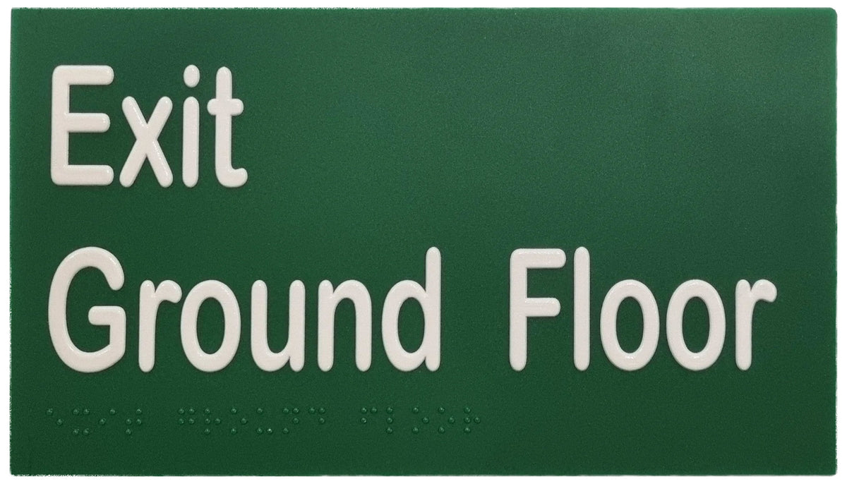 Sign exit Braille EXIT GROUND FLOOR - Grn/Wht - w210 x h120mm POLY ...