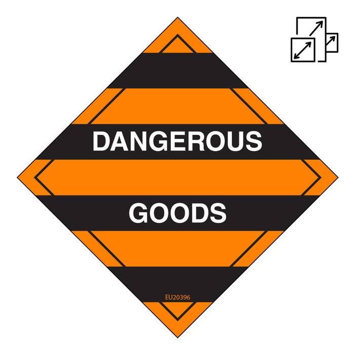 Sign DANGEROUS GOODS Class Label diamond Orange/White/Black DECAL