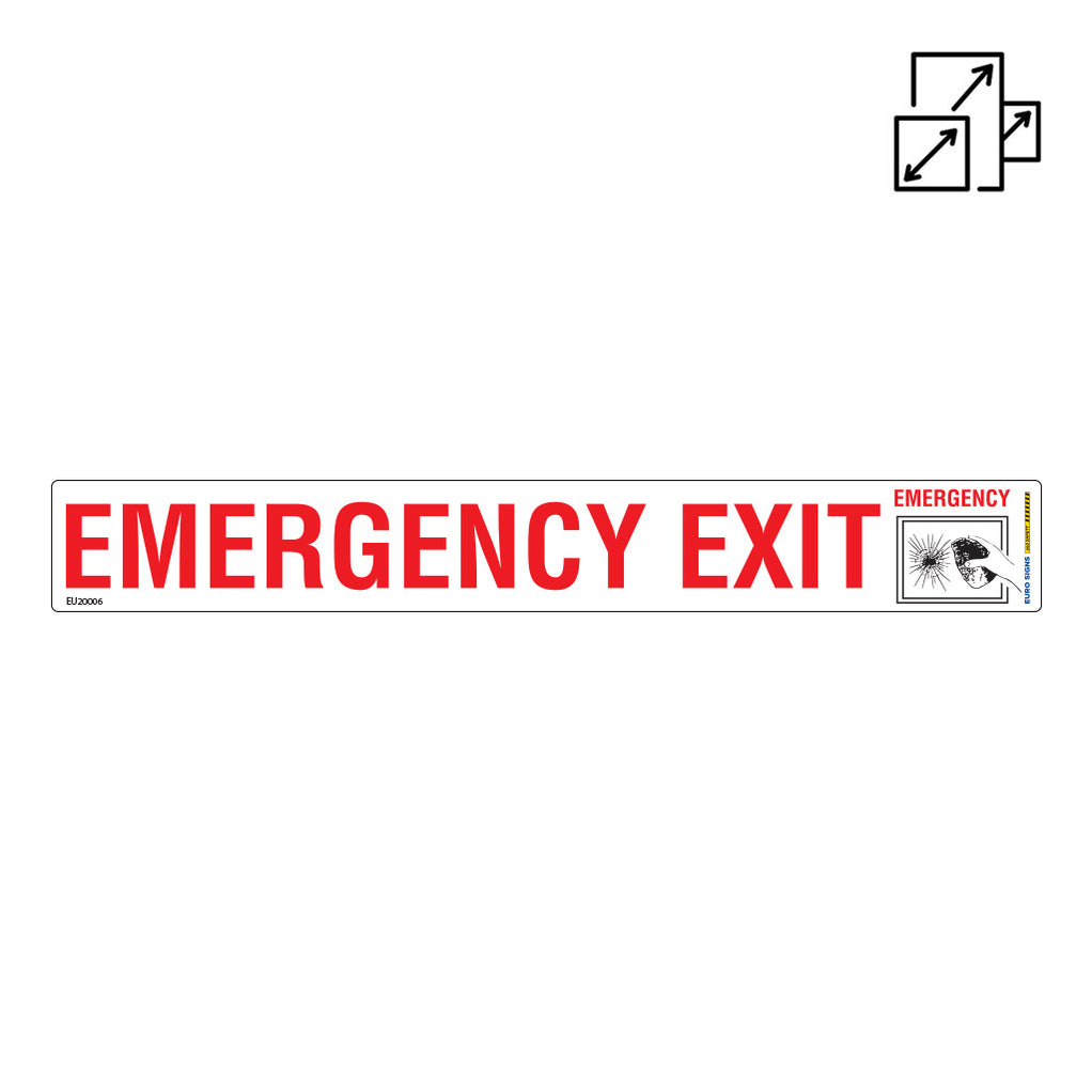 Sign EMERGENCY EXIT BREAK GLASS +graphic Class 2 rerflective Red/White