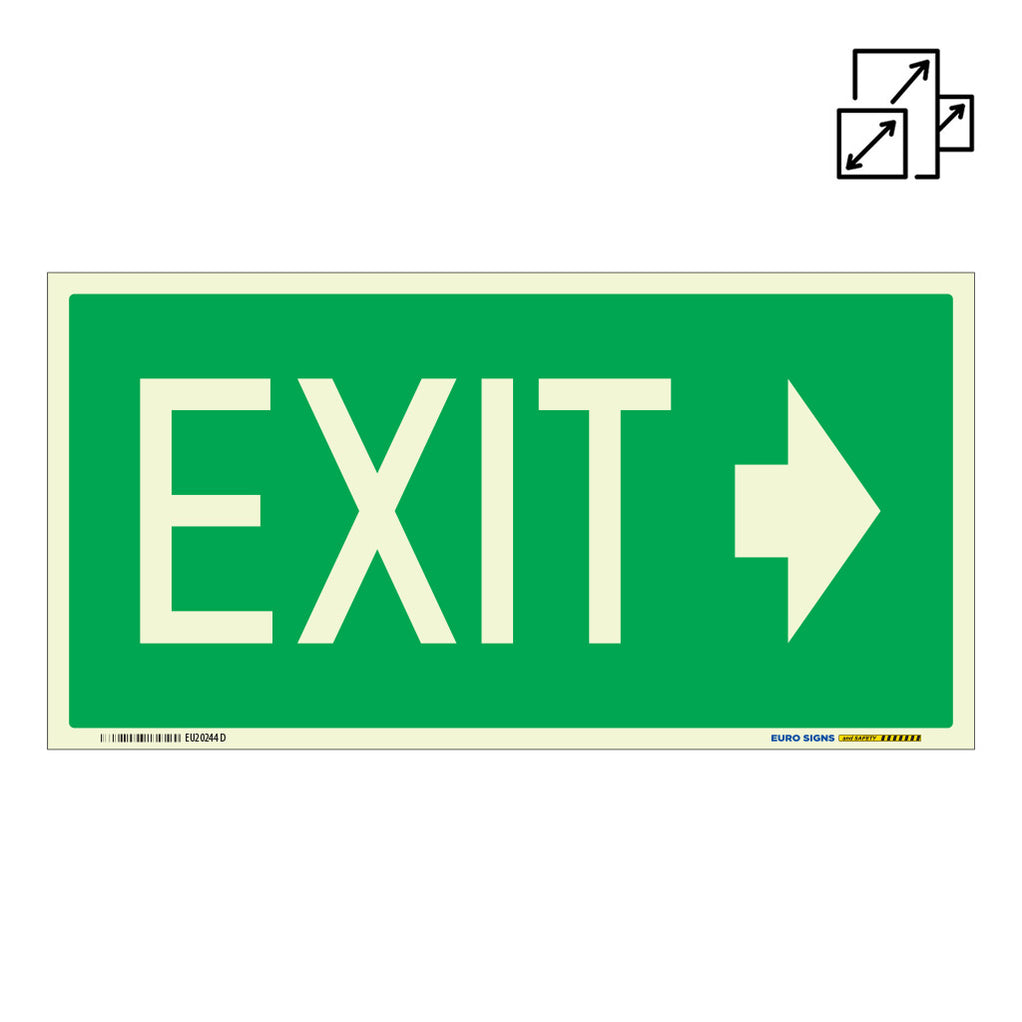 Sign EXIT + --> RIGHT Lum. White/Green — Euro Signs & Safety