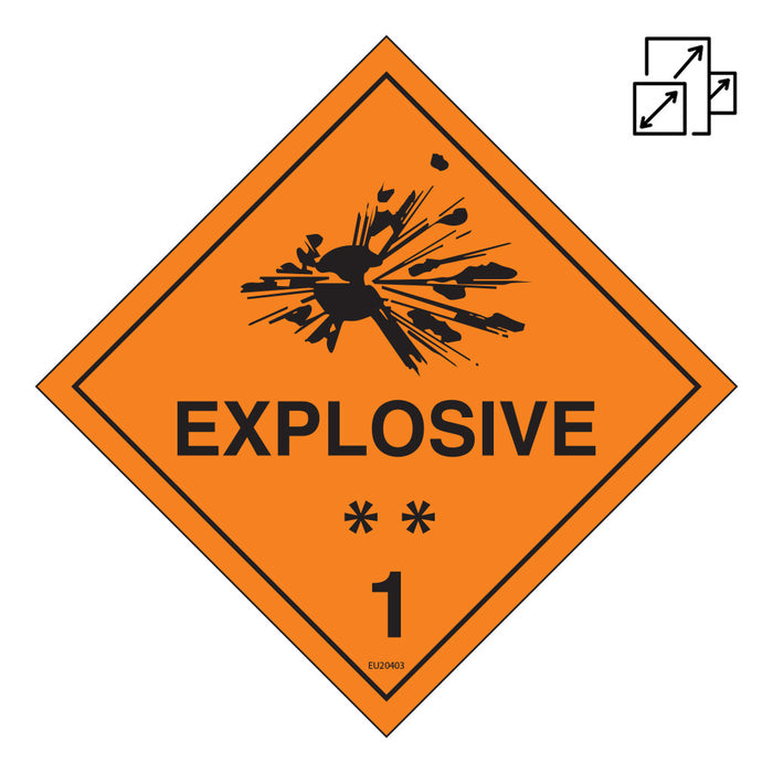 Sign EXPLOSIVE 1 Class Label diamond Orange/White/Black DECAL — Euro ...