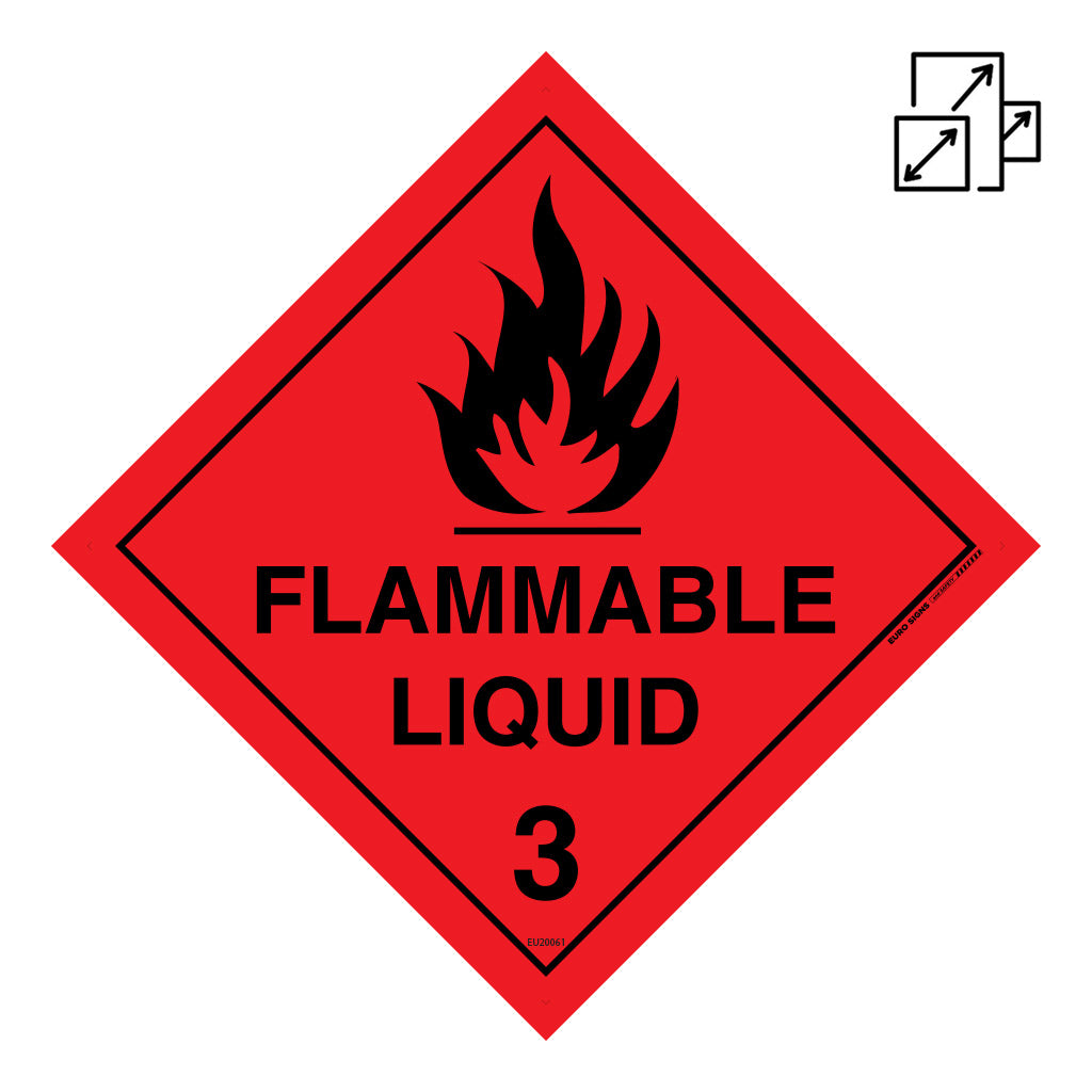 Flammable Sign Red Color Sign FLAMMABLE LIQUID 3 Class Label diamond Red/Black — Euro Signs & Safety