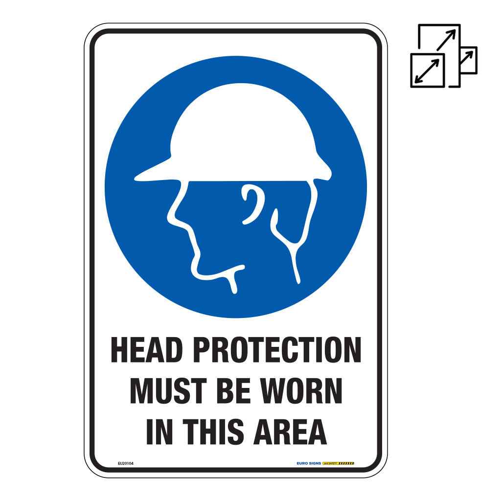 Protect Head Sign Sign mandatory HEAD PROTECTION MUST BE WORN IN THIS AREA +graphic Blue ...