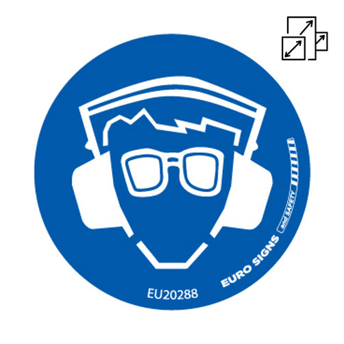 Sign mandatory hearing and eye protection GRAPHIC only White/Blue DECA ...