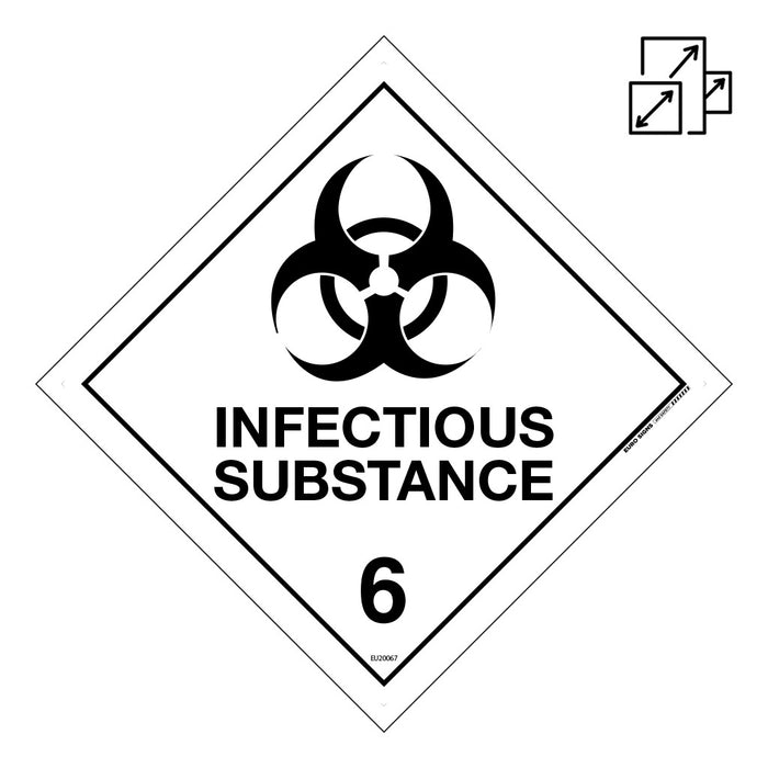 Sign INFECTIOUS SUBSTANCE 6 Class Label diamond Black/White