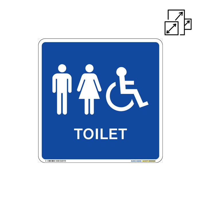 Sign TOILET MALE/FEMALE/DISABLED White/Blue