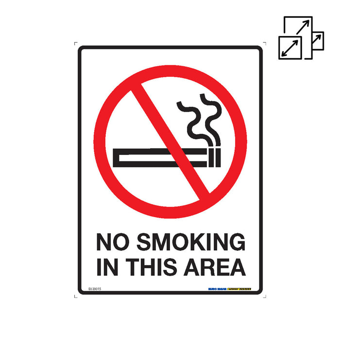 Sign NO SMOKING IN THIS AREA +graphic Black/Red/White METAL