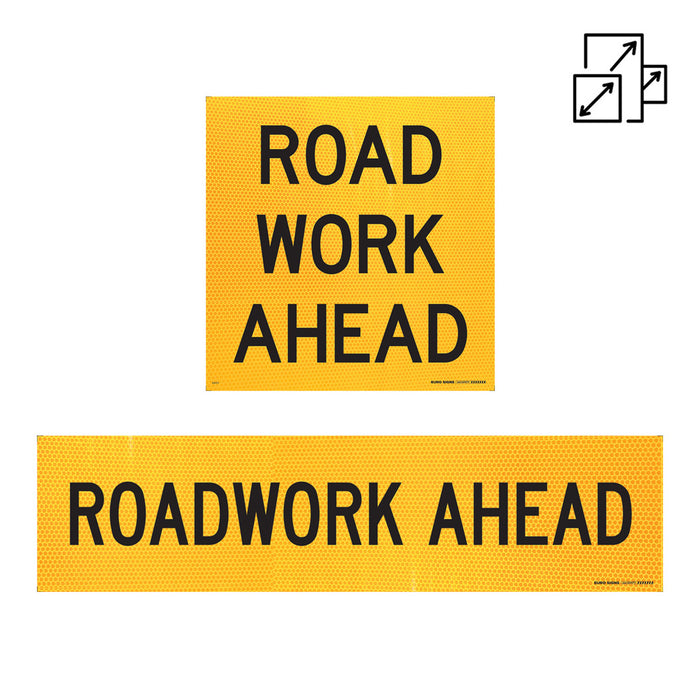 Sign ROAD WORK AHEAD Class 1 reflectivetive Black/Yellow CORFLUTE