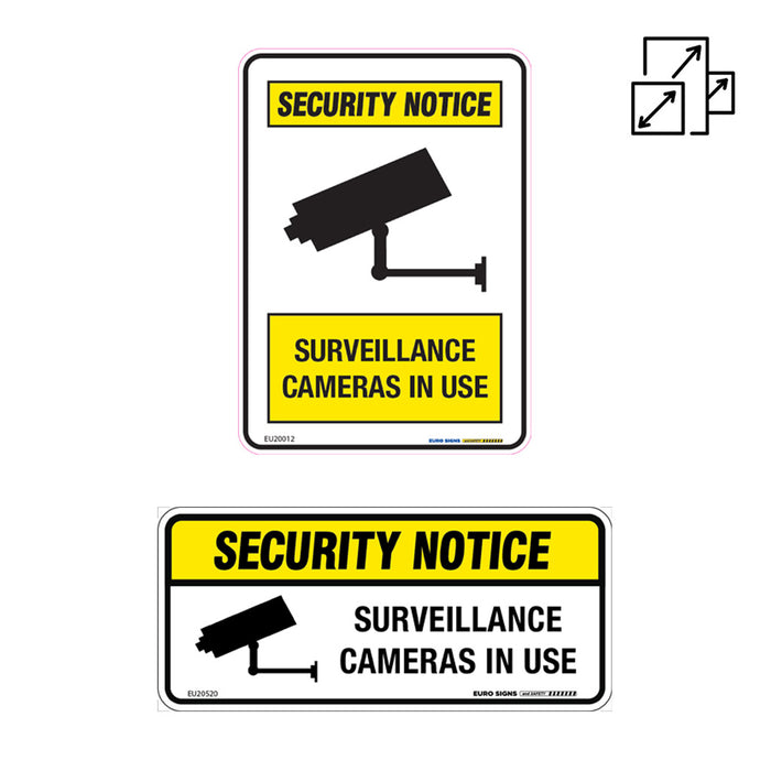 Sign SURVEILLANCE CAMERAS IN USE +graphic Black/Yellow/White