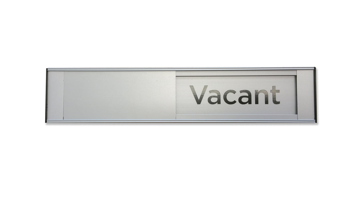 sign IN USE or VACANT Sliding for door Blk/Silv - w290 x h60mm METAL ...