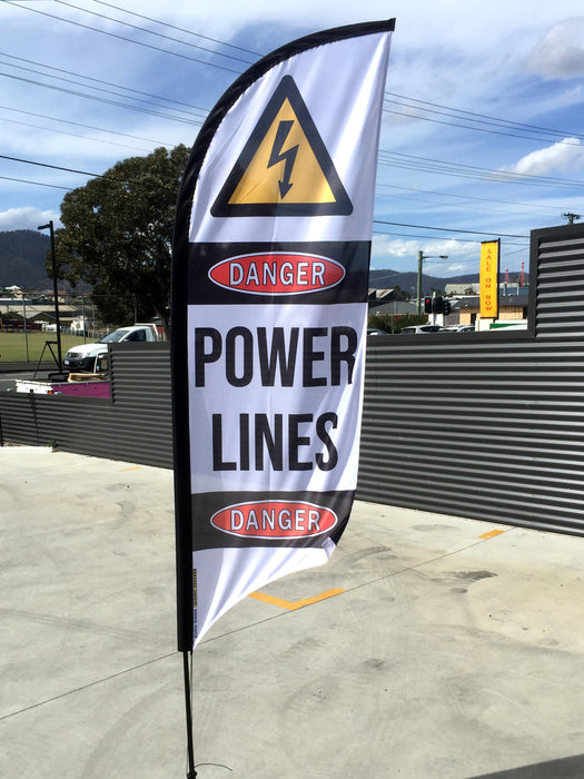 Flag Feather DANGER POWERLINES Small with flag & pole & bag