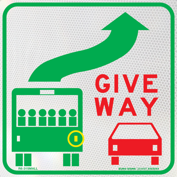Sign Vehicle GIVE WAY TO BUSES +graphic Class 1 reflective Green/Red/White DECAL